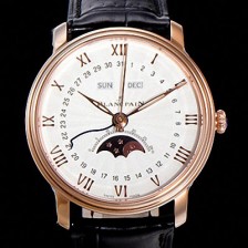 SA급 블랑팡 남성용 빌레레 퀀탬 컴플레트 문페이즈 Cal.6654 오토매틱 40미리 블랙가죽줄 18K 로즈골드 화이트다이얼 BLA14136 xx