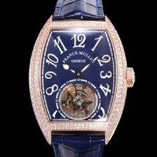 SA급 프랭크뮬러 남성용 그랜드 컴플리케이션 보석/다이아 셋팅 뚜르비용 18K 로즈골드 가죽줄 블루다이얼 FRA70347 xx