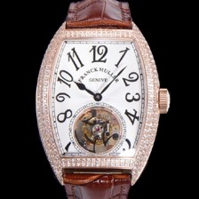 SA급 프랭크뮬러 남성용 그랜드 컴플리케이션 보석/다이아 셋팅 뚜르비용 18K 로즈골드 가죽줄 화이트다이얼 FRA70328 xx