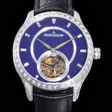 SA급 예거르쿨트르 남성용 마스터 그랑 Q1663406 보석/다이아 셋팅 43mm 투어빌론 무브먼트 가죽줄 블루 다이얼 JAG45221 xx