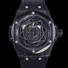 SA급 휴블렛 남성용 빅뱅 쌍 블루 티타늄 PVD 오토매틱 HUB1213타입 45미리 가죽/우레탄 믹스밴드 블랙다이얼 hub38783 xx