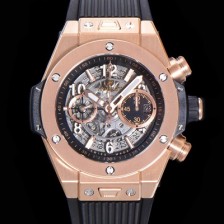 SA급 휴블렛 남성용 빅뱅 유니코 킹골드 크로노그래프 421.OX.5180.RX 로즈골드 HUB1280 오토매틱 므브먼트 44mm 러버밴드 스켈레톤 다이얼 hub38959 xx