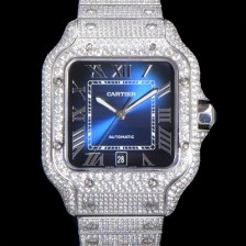 SA급 까르띠에 남성용 산토스 쥬얼 다이아몬드 셋팅 베젤 40mm 네이비 다이얼 오토매틱 무브먼트 CAR46569 xx