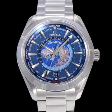SA급 오메가 남성용 씨마스터 220.10.43.22.03.001 아쿠아테라 150미터 GMT 오토매틱 월드타이머 43미리 메탈줄 블루다이얼 OMG23495 xx