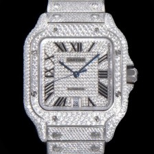 SA급 까르띠에 남성용 산토스 쥬얼 다이아몬드 셋팅 베젤 40mm 큐빅/보석 다이얼 오토매틱 무브먼트 CAR40192 xx