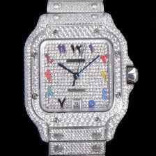 SA급 까르띠에 남성용 산토스 쥬얼 다이아몬드 셋팅 베젤 40mm 큐빅/보석 다이얼 오토매틱 무브먼트 CAR40199 xx