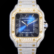 SA급 까르띠에 남성용 산토스 쥬얼 다이아몬드 셋팅 베젤 40mm 네이비 다이얼 오토매틱 무브먼트 CAR46583 xx