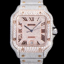 SA급 까르띠에 남성용 산토스 쥬얼 다이아몬드 셋팅 베젤 40mm 큐빅/보석 다이얼 오토매틱 무브먼트 CAR45686 xx