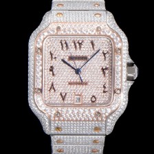 SA급 까르띠에 남성용 산토스 쥬얼 다이아몬드 셋팅 베젤 40mm 큐빅/보석 다이얼 오토매틱 무브먼트 CAR45690 xx