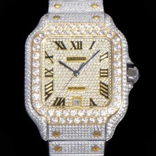 SA급 까르띠에 남성용 산토스 쥬얼 다이아몬드 셋팅 베젤 40mm 큐빅/보석 다이얼 오토매틱 무브먼트 CAR40437 xx