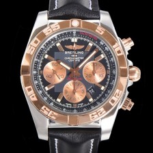 SA급 브라이틀링 남성용 원드라이더 크로노맷 오토매틱 ETA-7750 기계식 44mm 18K 로즈골드 가죽줄 블랙다이얼 bre9213 xx