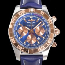 SA급 브라이틀링 남성용 원드라이더 크로노맷 오토매틱 ETA-7750 기계식 44mm 18K 로즈골드 가죽줄 블루다이얼 bre1531 xx