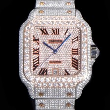 SA급 까르띠에 남성용 산토스 쥬얼 다이아몬드 셋팅 베젤 40mm 큐빅/보석 다이얼 오토매틱 무브먼트 CAR40442 xx