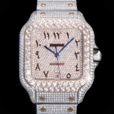 SA급 까르띠에 남성용 산토스 쥬얼 다이아몬드 셋팅 베젤 40mm 큐빅/보석 다이얼 오토매틱 무브먼트 CAR40444 xx