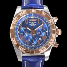 SA급 브라이틀링 남성용 원드라이더 크로노맷 오토매틱 ETA-7750 기계식 44mm 18K 로즈골드 가죽줄 블루다이얼 bre1915 xx