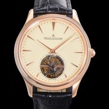 SA급 예거 르꿀르뜨 남성용 마스터 울트라 씬 투어빌론 43mm 18K로즈골드 가죽줄 아이보리 다이얼 jag1292 xx