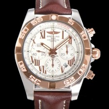 SA급 브라이틀링 남성용 원드라이더 크로노맷 오토매틱 ETA-7750 기계식 44mm 18K 로즈골드 가죽줄 화이트다이얼 bre9911 xx