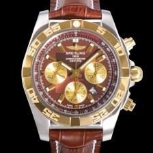 SA급 브라이틀링 남성용 원드라이더 크로노맷 오토매틱 ETA-7750 기계식 44mm 18K 옐루골드 가죽줄 브라운다이얼 bre5391 xx