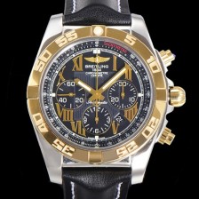 SA급 브라이틀링 남성용 원드라이더 크로노맷 오토매틱 ETA-7750 기계식 44mm 18K 옐루골드 가죽줄 블랙다이얼 bre1951 xx