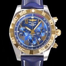 SA급 브라이틀링 남성용 원드라이더 크로노맷 오토매틱 ETA-7750 기계식 44mm 18K 옐루골드 가죽줄 블루다이얼 bre2531 xx