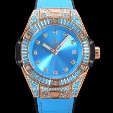 SA급 휴블렛 남여공용 빅뱅 오토매틱 HUB1710타입 39mm 다이아/보석 세팅 로즈골드 우레탄/가죽 믹스밴드 블루다이얼 hub9312 xx