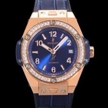 SA급 휴블렛 남여공용 빅뱅 오토매틱 HUB1710타입 39mm 다이아/보석 세팅 로즈골드 우레탄/가죽 믹스밴드 블루다이얼 hub2123 xx
