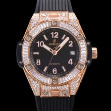 SA급 휴블렛 남여공용 빅뱅 오토매틱 HUB1710타입 39mm 다이아/보석 세팅 로즈골드  우레탄밴드 블랙다이얼 hub9511 xx