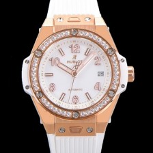 SA급 휴블렛 남여공용 빅뱅 오토매틱 HUB1710타입 39mm 다이아/보석 세팅 로즈골드  우레탄밴드  화이트다이얼 hub3521 xx