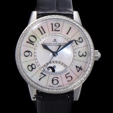 SA급 예거 르꿀르뜨 여성용 랑데뷰 나잇&데이 문페이즈 오토매틱 898A 타입 무브 34mm 보석 배젤 가죽줄자게 화이트다이얼 jag5913 xx