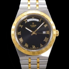 SA급 튜더 남성용 로얄 워치 오토매틱 스위스 ETA2836-2 타입 18K 옐루골드 41mm 메탈줄 블랙다이얼 tud9512 xx