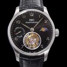 SA급 아이더블유씨 남성용 신제품 UP!! 포르투기즈 컴플리케이션 하이  "투어빌론 문페이즈 파워 리저브"아시안 투어빌론 탑재  42mm 가죽줄 블랙 다이얼   iwc1352 xx