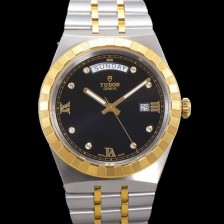 SA급 튜더 남성용 로얄 워치 오토매틱 스위스 ETA2836-2 타입 18K 옐루골드 41mm 메탈줄 블랙다이얼 tud2191 xx