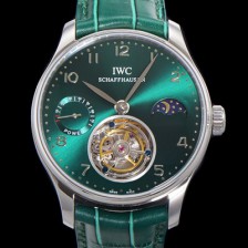 SA급 아이더블유씨 남성용 신제품 UP!! 포르투기즈 컴플리케이션 하이  "투어빌론 문페이즈 파워 리저브"아시안 투어빌론 탑재  42mm 가죽줄 그린 다이얼   iwc9359 xx