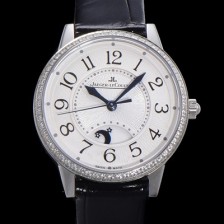 SA급 예거 르꿀르뜨 여성용 랑데뷰 나잇&데이 문페이즈 오토매틱 898A 타입 무브 34mm 보석 배젤 가죽줄 화이트다이얼 jag9915 xx