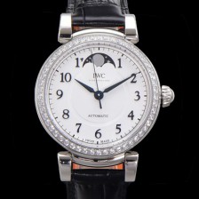 SA급 아이더블유씨여성용 다빈치 오토매틱 문페이즈 36mm 18K 로조골드 다이아몬드베젤가죽줄 화이트다이얼 iwc75312 xx