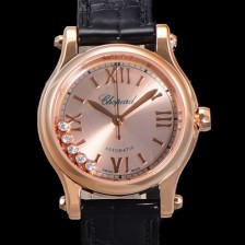 SA급 쇼파드 여성용 해피 다이아몬드 오토매틱 ETA2892-2 타입 36mm 래이디스/ 금장시계 18K로즈골드 가죽줄 골드다이얼 cho2512 xx