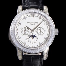 SA급 파텍필립 남성용 Ref.5073P 그랜드 컴플리케이션 문페이즈 오토매틱 다이아몬드셋팅 42mm 가죽줄 화이트다이얼 pat2195 xx