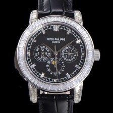 SA급 파텍필립 남성용 Ref.5073P 그랜드 컴플리케이션 문페이즈 오토매틱 다이아몬드셋팅 42mm 가죽줄 블랙다이얼 pat9125 xx