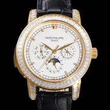 SA급 파텍필립 남성용 Ref.5073P 그랜드 컴플리케이션 문페이즈 오토매틱 18K 옐루골드/다이아몬드셋팅 42mm 가죽줄 화이트다이얼 pat1319 xx