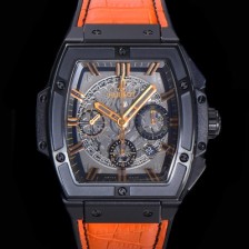 SA급 휴블렛 남성용 스피릿 빅뱅 마스터피스 크로노그래프 Hub4700타입 45mm 가죽줄 PVD코팅 스켈래톤다이얼 hub9121 xx