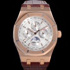 SA급 오데마피게 남성용 로얄오크 퍼펙츄얼 캘린더 41mm 오토매틱 T5134 타입 18K로즈골드 가죽줄 화이트다이얼 aud1291 xx