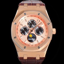 SA급 오데마피게 남성용 로얄오크 퍼펙츄얼 캘린더 41mm 오토매틱 T5134 타입 18K로즈골드 가죽줄 골드다이얼  aud5119 xx