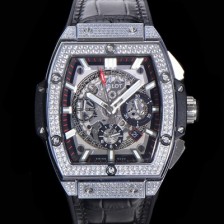 SA급 휴블렛 남성용 스피릿 빅뱅 마스터피스 크로노그래프 Hub4700타입 45mm 다이아몬드 셋팅 가죽줄 스켈래톤다이얼 hub3199 xx