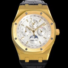 SA급 오데마피게 남성용 로얄오크 퍼펙츄얼 캘린더 41mm 오토매틱 T5134 타입 18K옐루골드 가죽줄 화이트다이얼  aud3191 xx