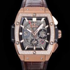 SA급 휴블렛 남성용 스피릿 빅뱅 마스터피스 크로노그래프 Hub4700타입 45mm 18K로즈골드/다이아몬드 셋팅 가죽줄 스켈래톤다이얼 hub9351 xx