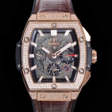 SA급 휴블렛 남성용 스피릿 빅뱅 마스터피스 크로노그래프 Hub4700타입 45mm 18K로즈골드/다이아몬드 셋팅 가죽줄 스켈래톤다이얼 hub2191 xx