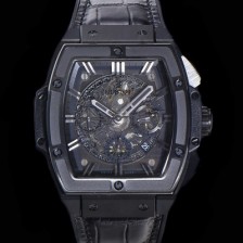 SA급 휴블렛 남성용 스피릿 빅뱅 마스터피스 크로노그래프 Hub4700타입 45mm PVD코팅 가죽줄 스켈래톤다이얼 hub1512 xx