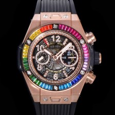 SA급 휴블렛 남성용 빅뱅 유니코 45mm 오토매틱 HUB1280 타입 18K 로즈골드 다이아몬드 베젤 러버줄 스켈래톤 다이얼  hub1253 xx