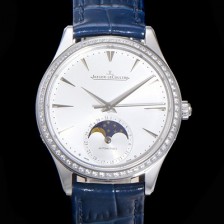 SA급 예거르꿀뜨르 남성용 마스터 울트라 씬 문페이즈 39mm 오토매틱 866타입 다이아몬드 가죽줄 화이트다이얼 jag1151 xx