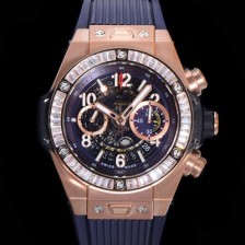 SA급 휴블렛 남성용 빅뱅 유니코  45mm 오토매틱 HUB1280 타입 18K 로즈골드/다이아몬드 베젤 러버줄 스켈래톤 다이얼  hub9191 xx